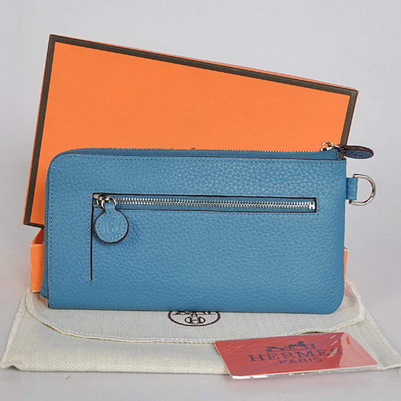 1:1 Quality Hermes Zipper Cards Wallet Togo Leather A908 Blue Replica - Click Image to Close